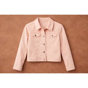 Lee Riders Peach Denim Jacket Women Medium Cropped Stretch Jean Jacket